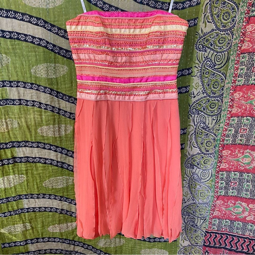 Y2K Laundry by Shelli Segal Orange Beaded Silk Fairy Strapless Mini Dress Size 2